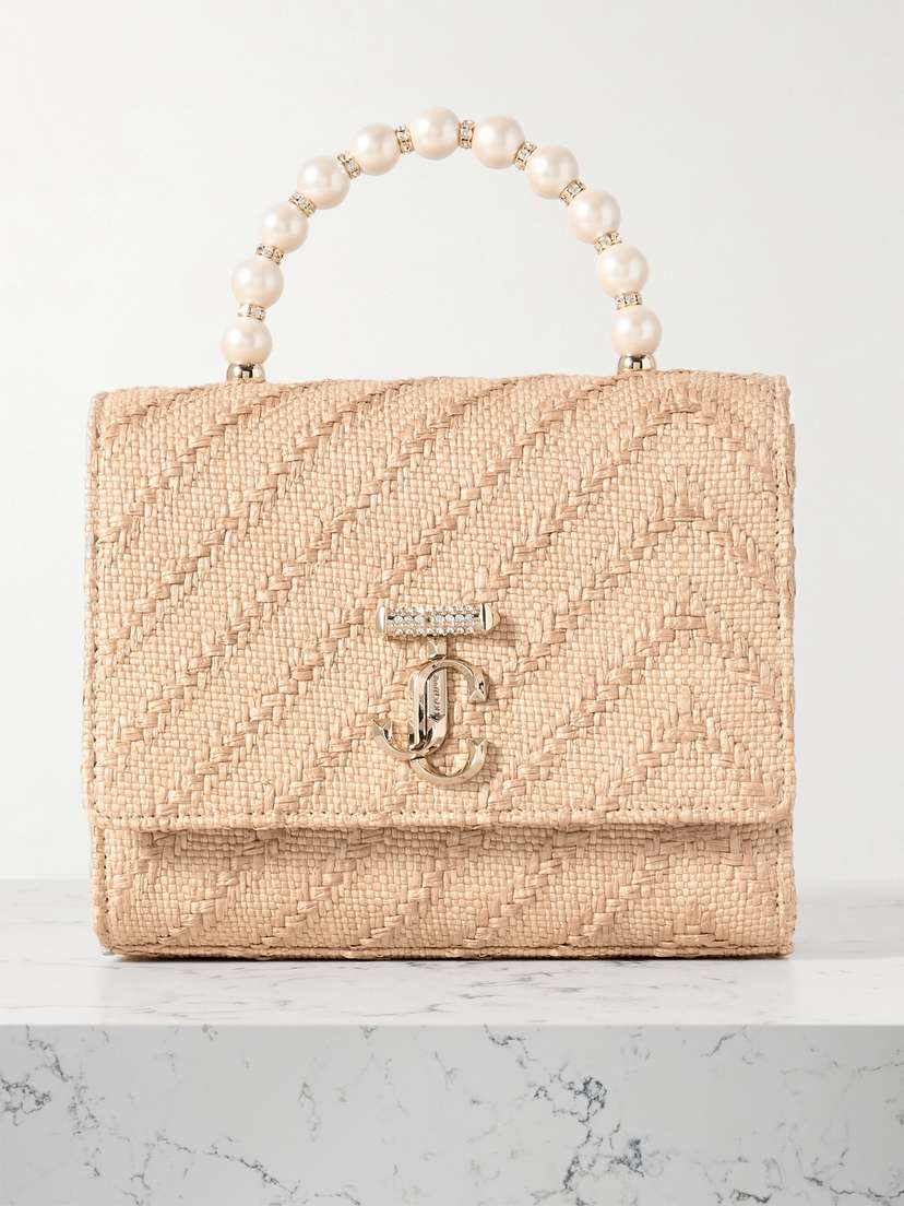 Jimmy Choo Avenue Embellished Woven Raffia Tote