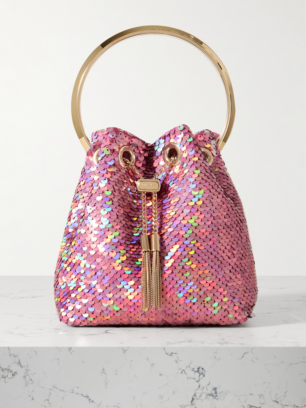 JIMMY CHOO BON BON SEQUINED TULLE TOTE