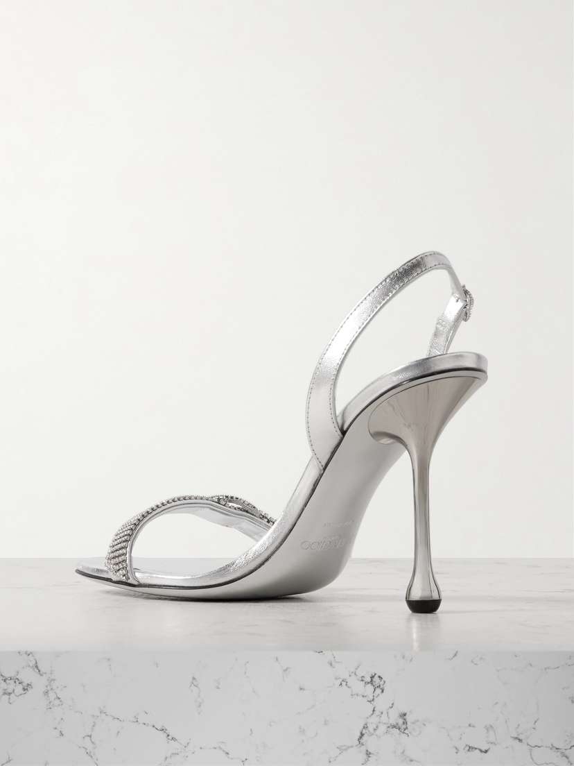 Tabatha 95 Crystal-embellished Metallic Leather Slingback Sandals - IT36 | Image | 2