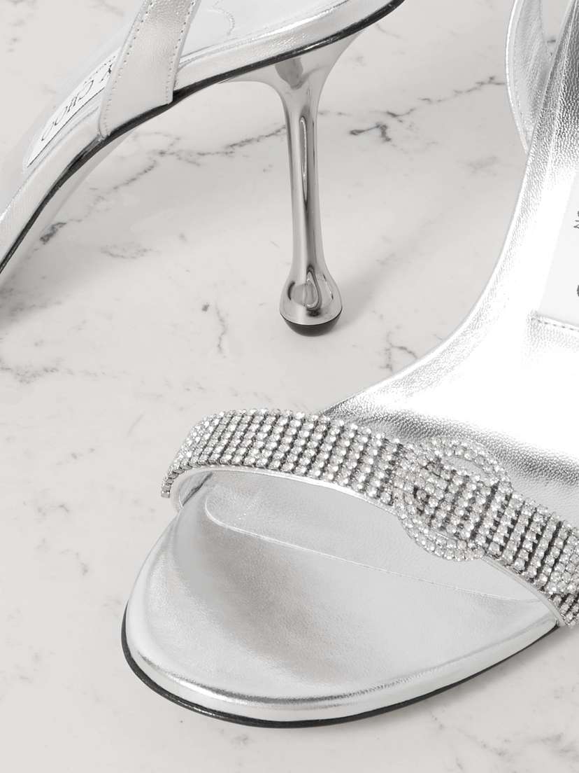 Tabatha 95 Crystal-embellished Metallic Leather Slingback Sandals - IT36 | Image | 3