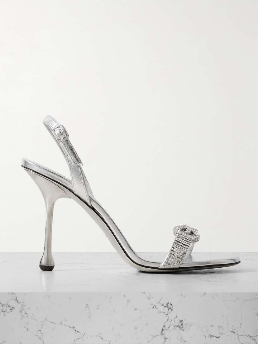 Tabatha 95 Crystal-embellished Metallic Leather Slingback Sandals - IT36 | Image | 0