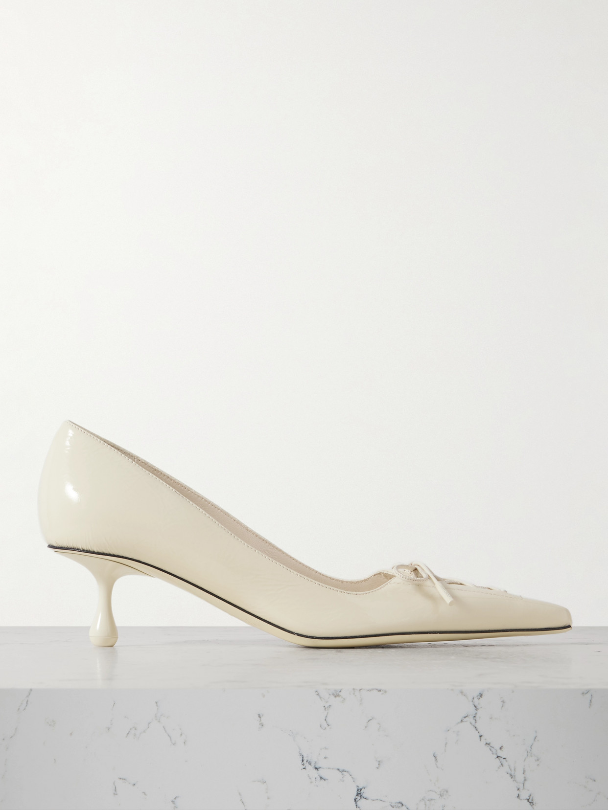 Jimmy Choo - Scarlett 50 Lace-up Patent-leather Pointed-toe Pumps - Off-white