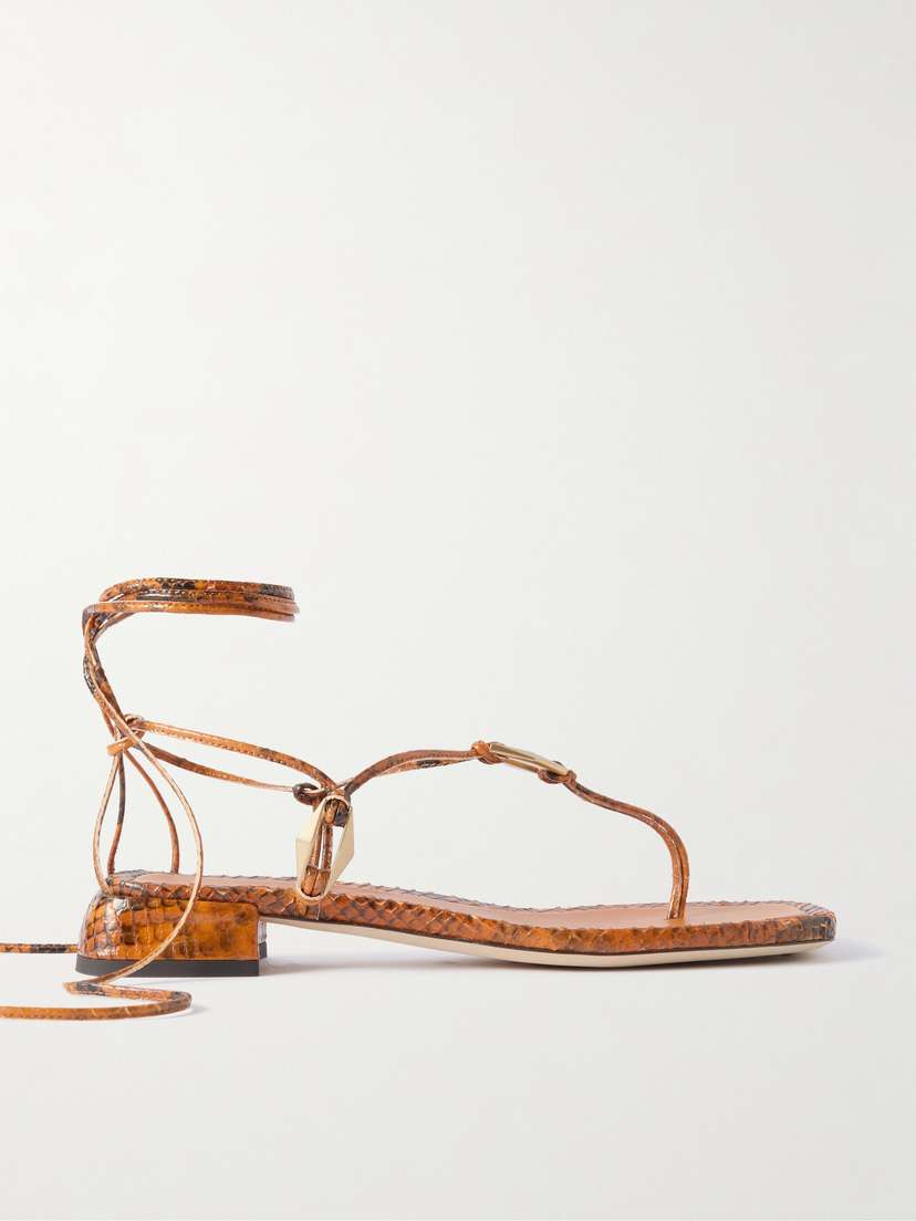 Jimmy Choo Onyxia Embellished Snake-effect Leather Sandals