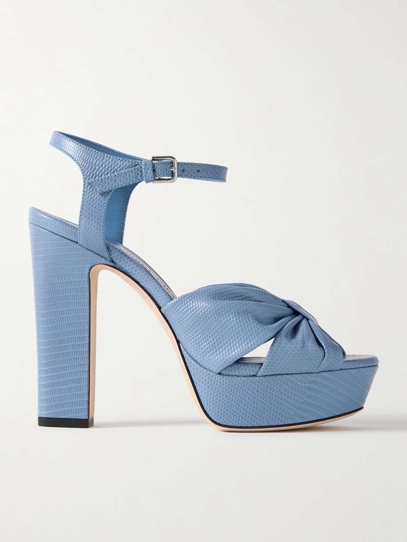 Jimmy Choo Heloise 120 Bow-embellished Lizard-effect Leather Platform Sandals
