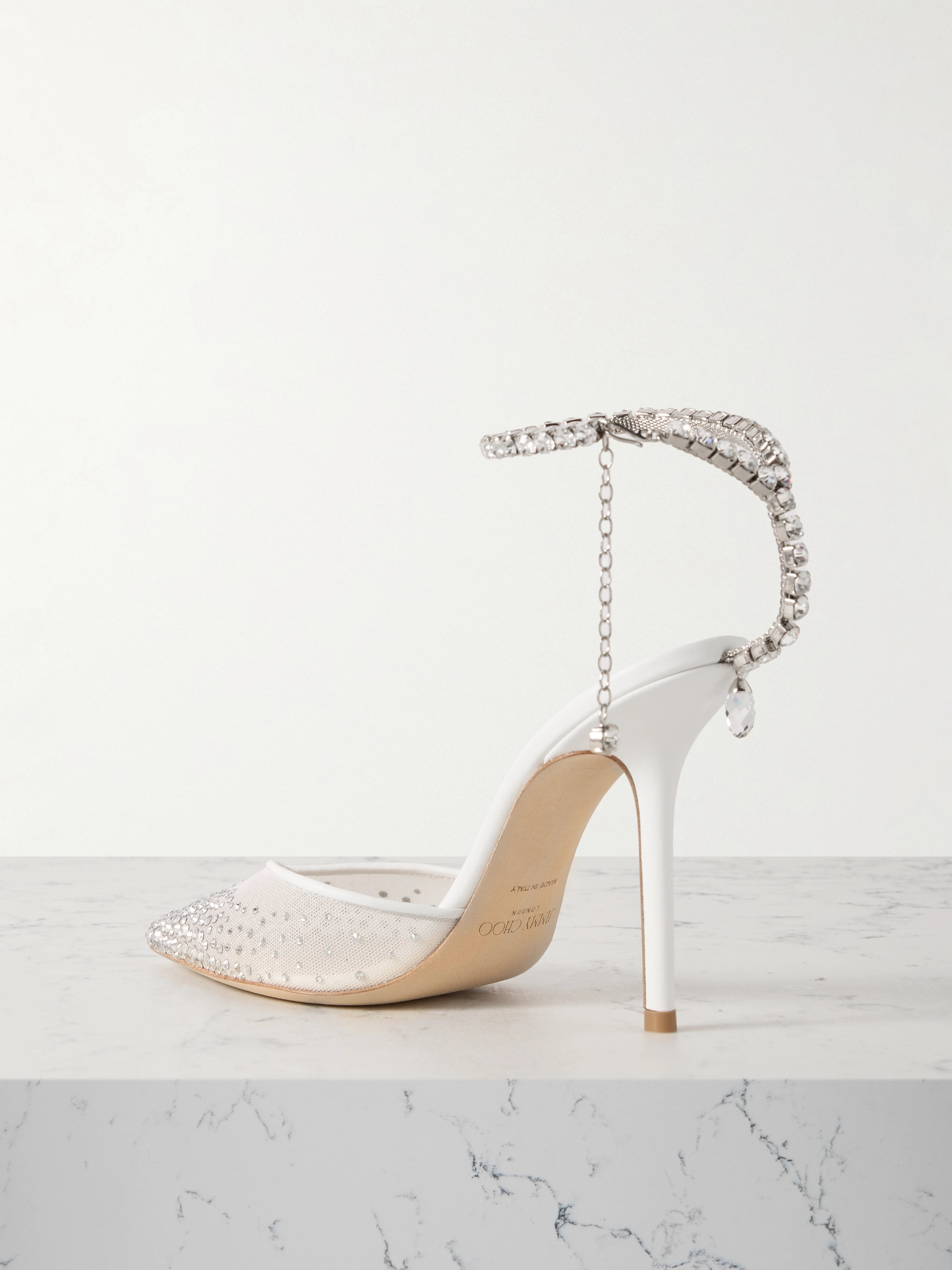 JIMMY CHOO Saeda 100 crystal-embellished leather-trimmed mesh pumps thumbnail