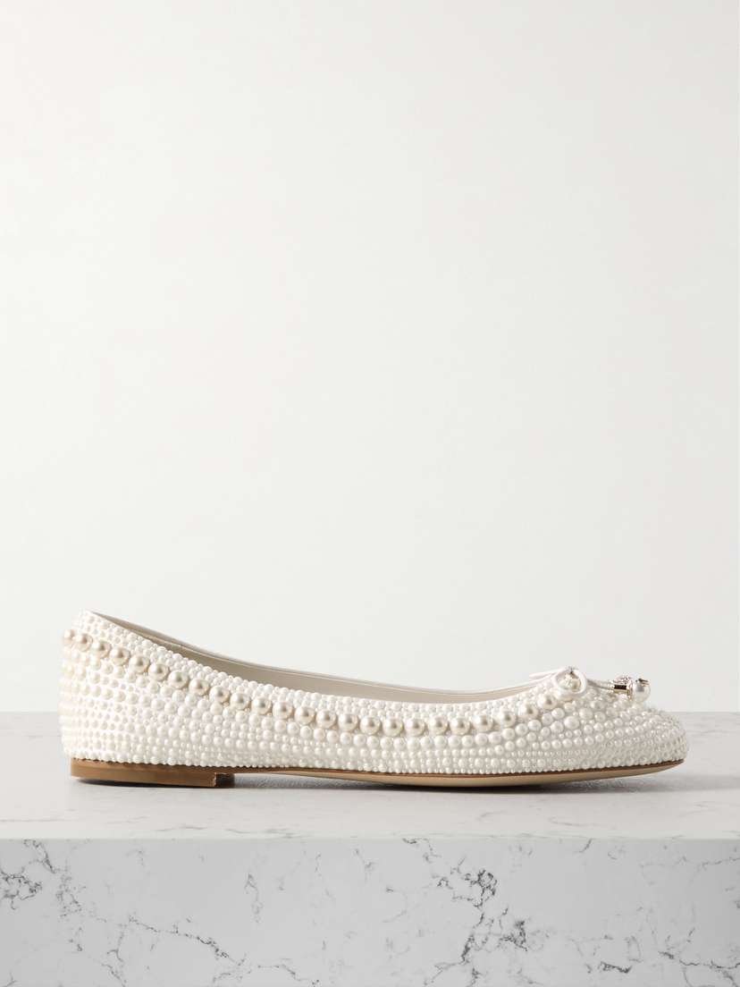 Jimmy Choo Elme Leather-trimmed Embellished Satin Ballet Flats