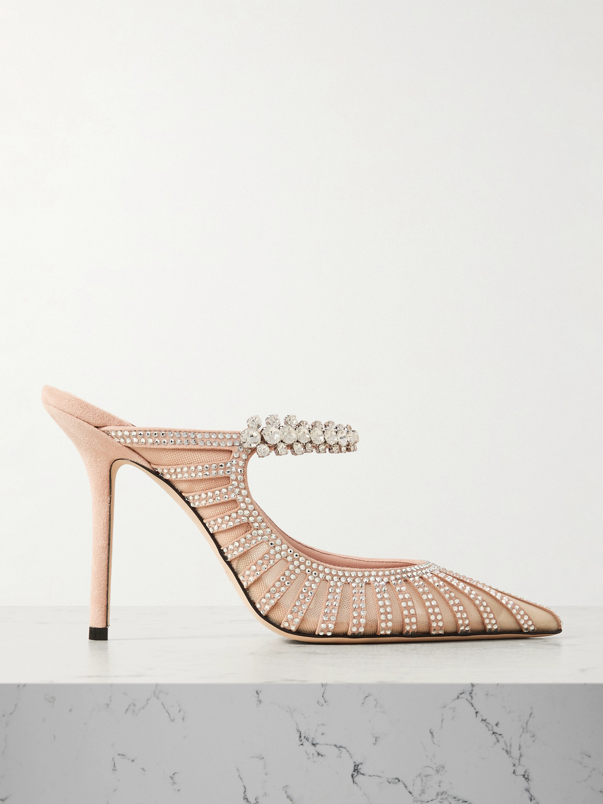 Jimmy Choo - Bing Embellished Suede And Mesh Mules - Pink