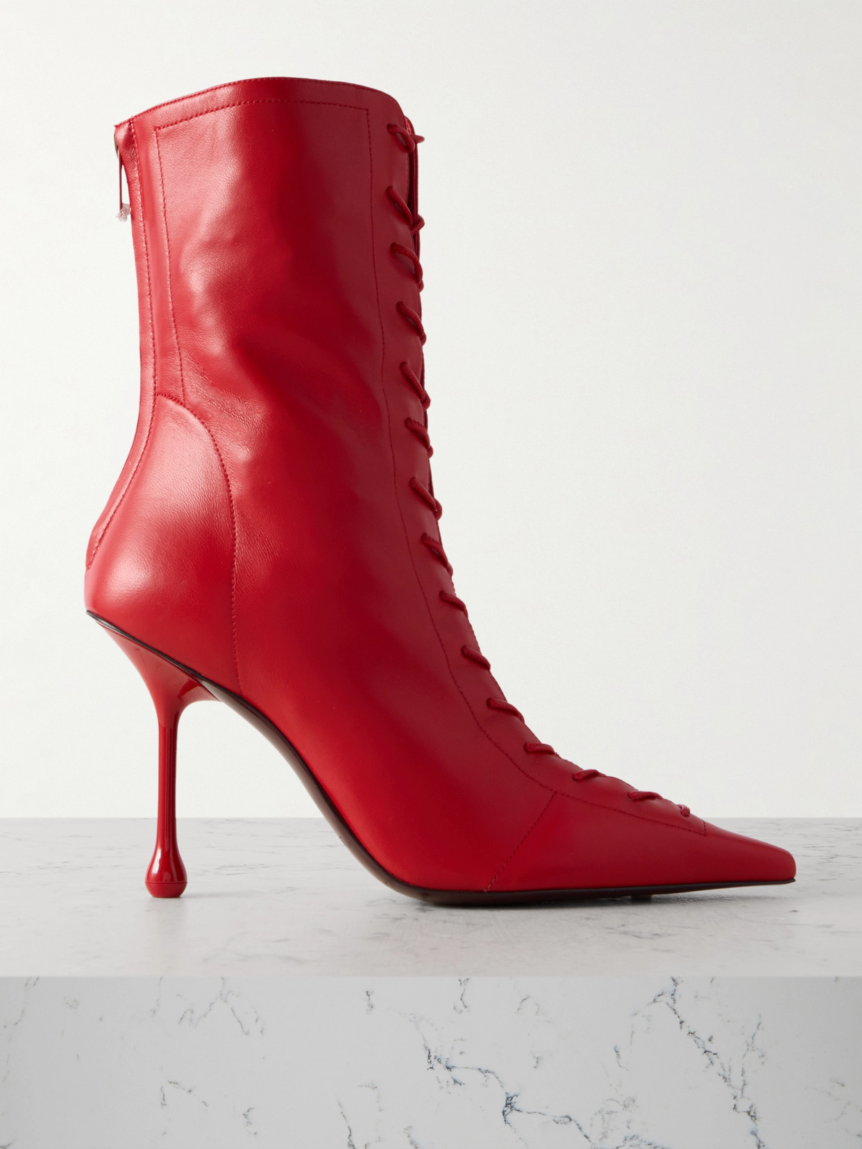 Jimmy Choo - Scarlett 95 Leather Pointed-toe Ankle Boots - Red