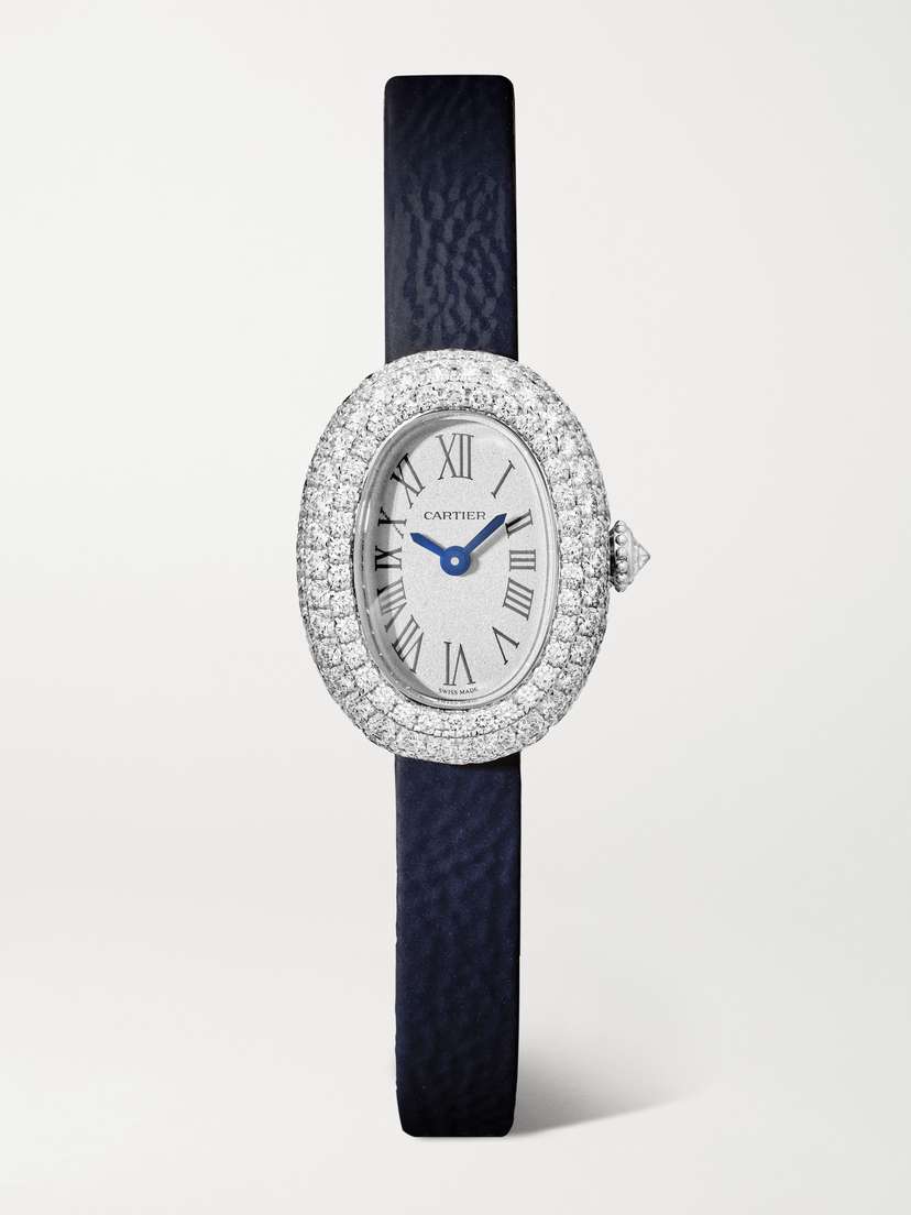 Cartier Baignoire 18.7mm Mini Rhodium-plated White Gold, Diamond And Patent-leather Watch