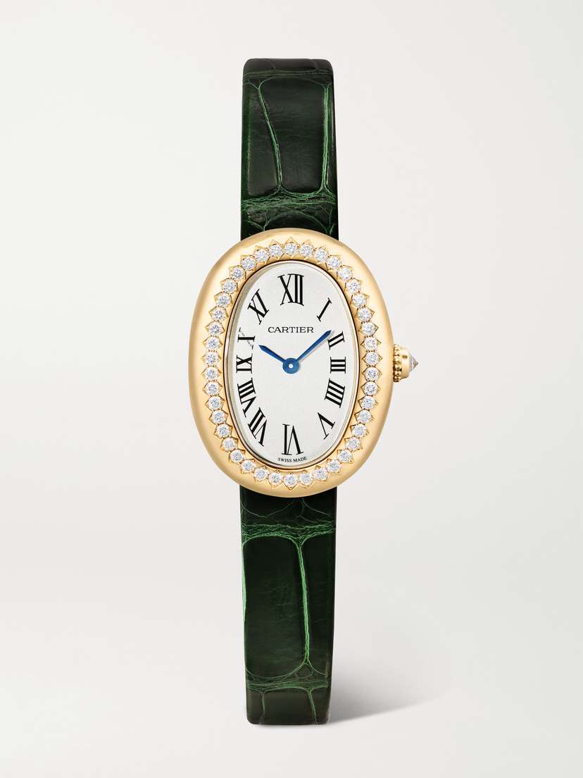 Cartier Baignoire 18.7mm Small 18-karat Gold, Alligator And Diamond Watch