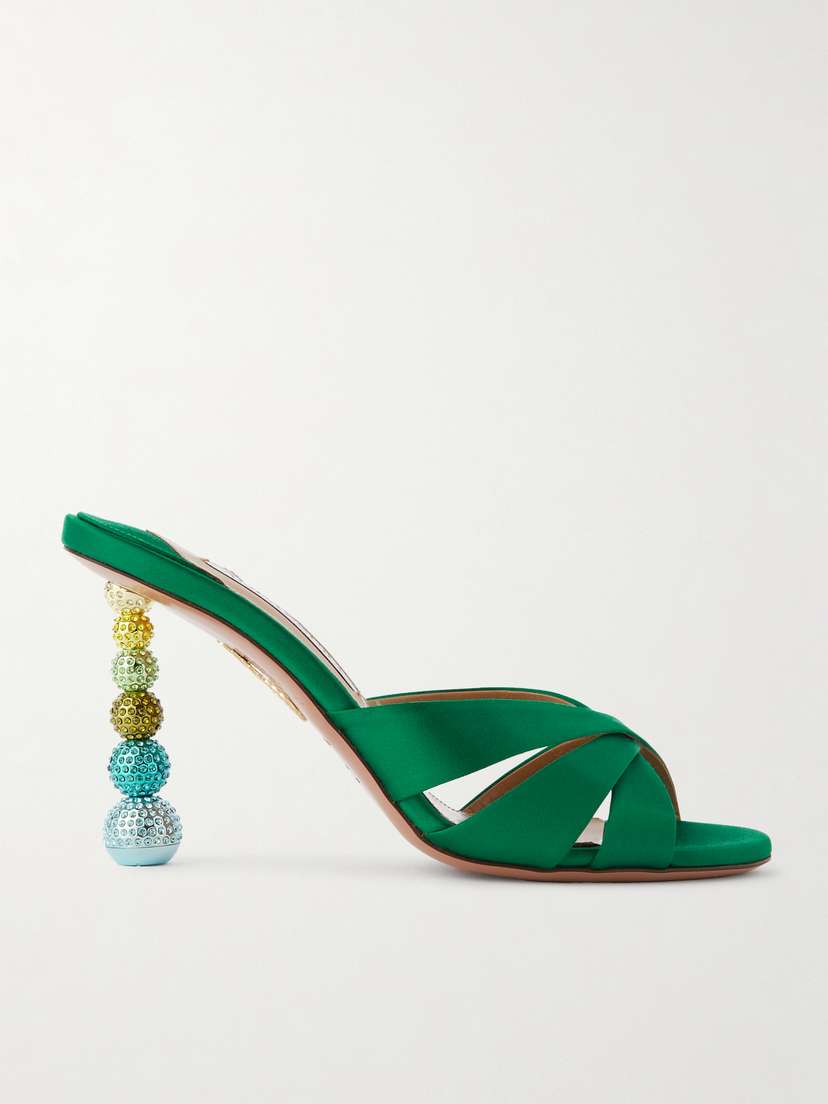 Aquazzura Yes Baby 95 Crystal-embellished Satin Mules