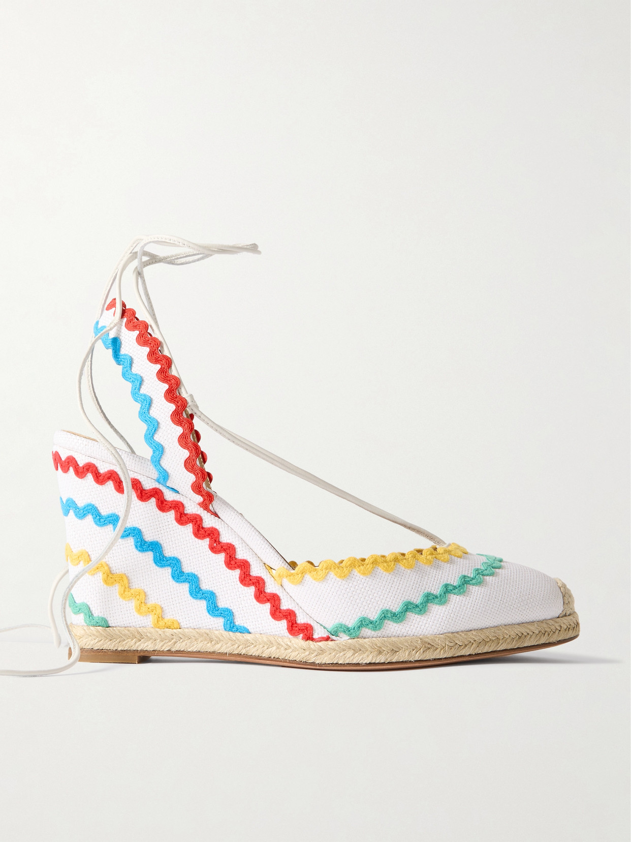 Aquazzura Ric Rac 85 Leather-trimmed Raffia Wedge Espadrilles In White