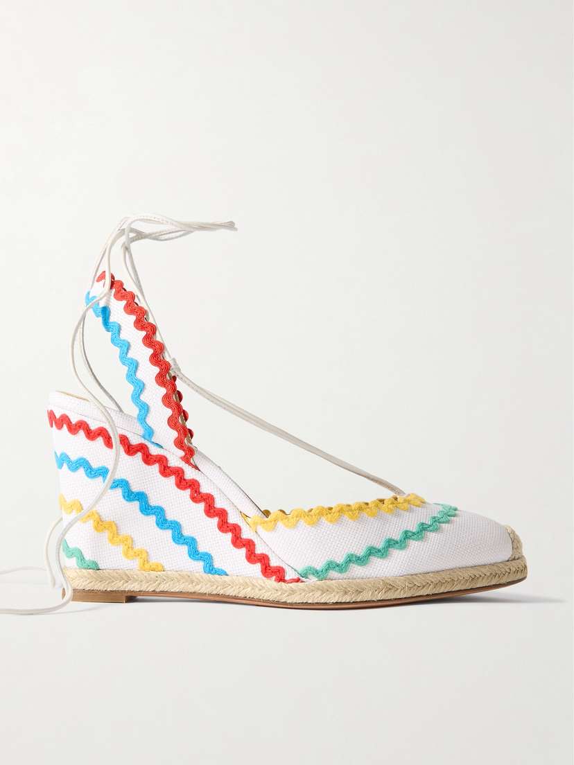 Aquazzura Ric Rac 85 Leather-trimmed Raffia Wedge Espadrilles