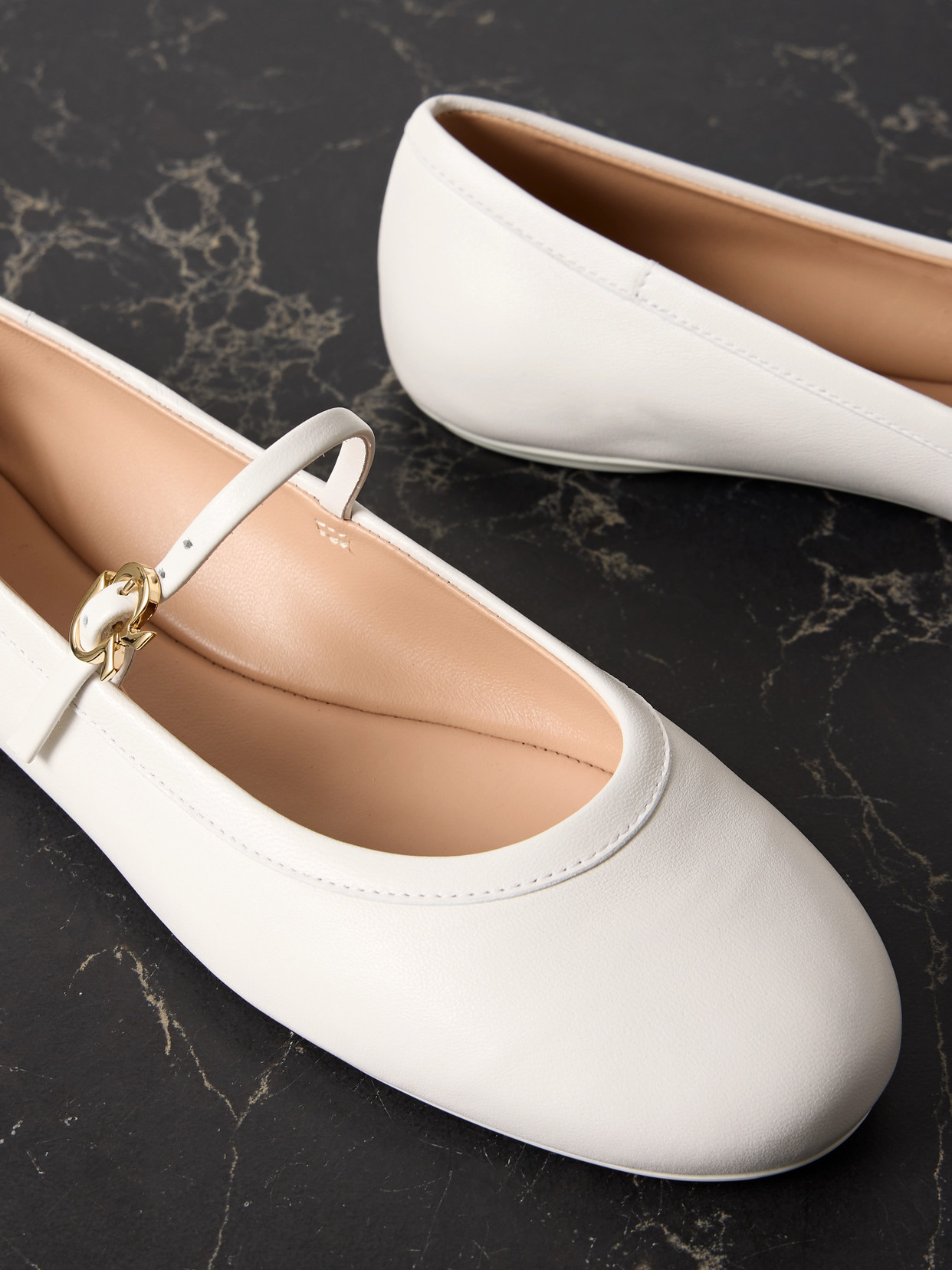 Shop Gianvito Rossi Carla Leather Mary Jane Ballet Flats In White