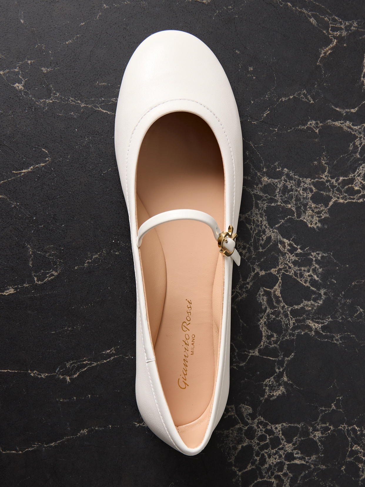 Shop Gianvito Rossi Carla Leather Mary Jane Ballet Flats In White