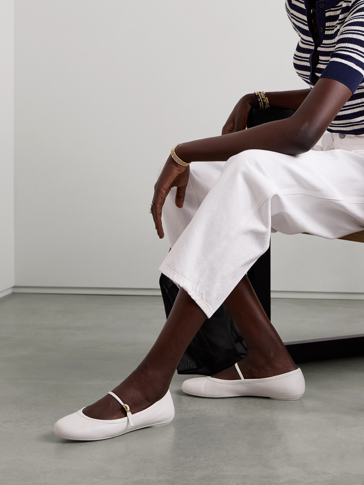 GIANVITO ROSSI CARLA LEATHER MARY JANE BALLET FLATS