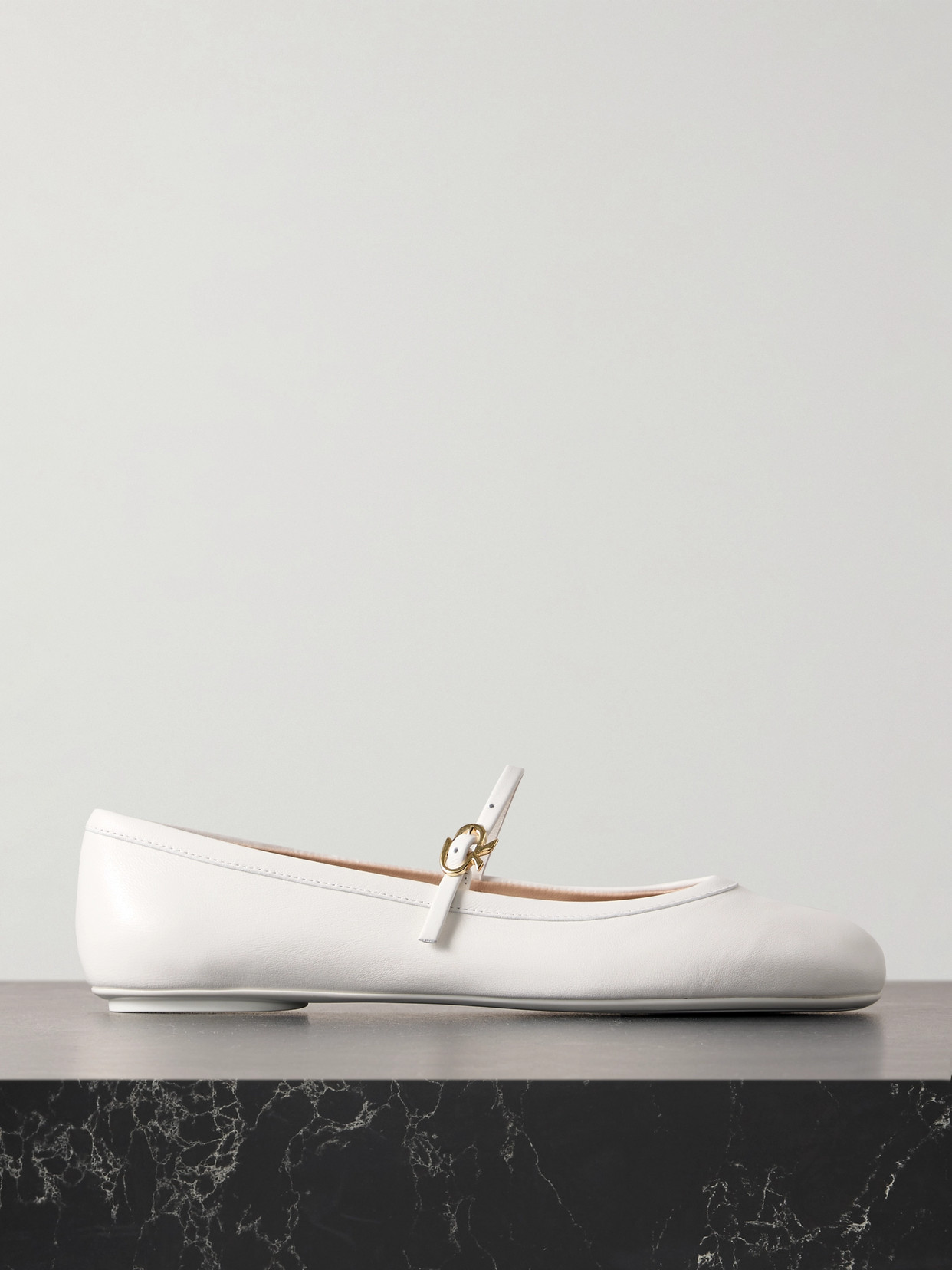 Shop Gianvito Rossi Carla Leather Mary Jane Ballet Flats In White