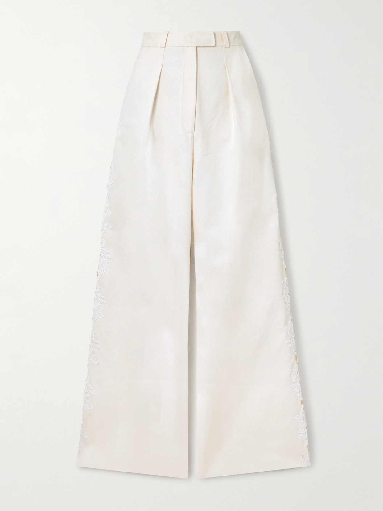 Safiyaa Fredan Guipure Lace-trimmed Cotton-twill Wide-leg Pants In Ivory