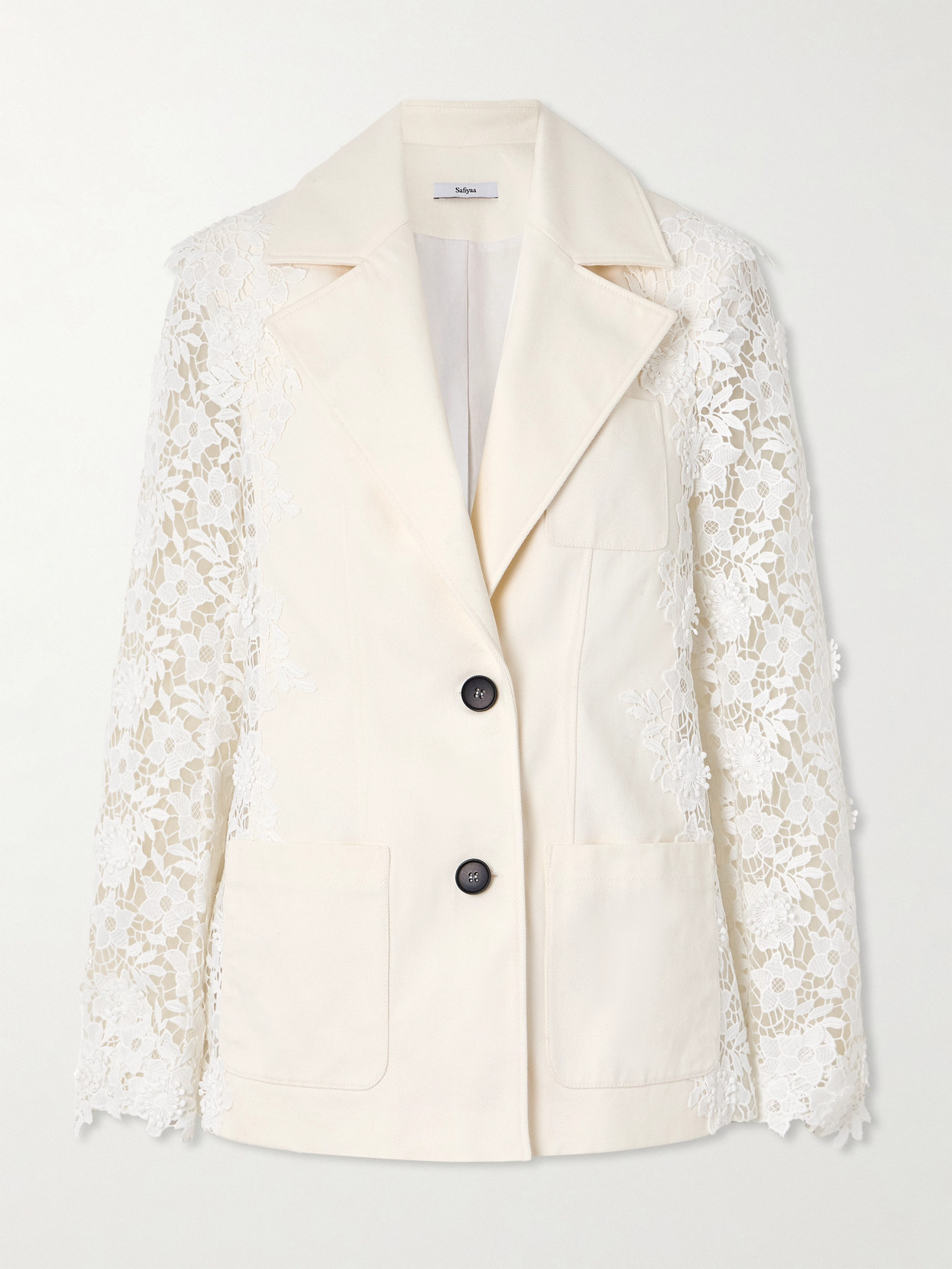 Safiyaa Cannis Cotton-drill And Guipure-lace Blazer In Ivory