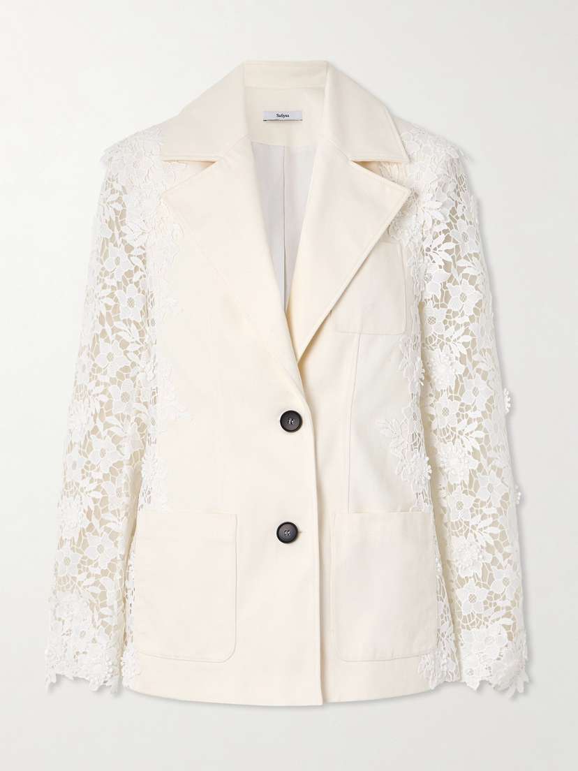Safiyaa Cannis Cotton-drill And Guipure-lace Blazer
