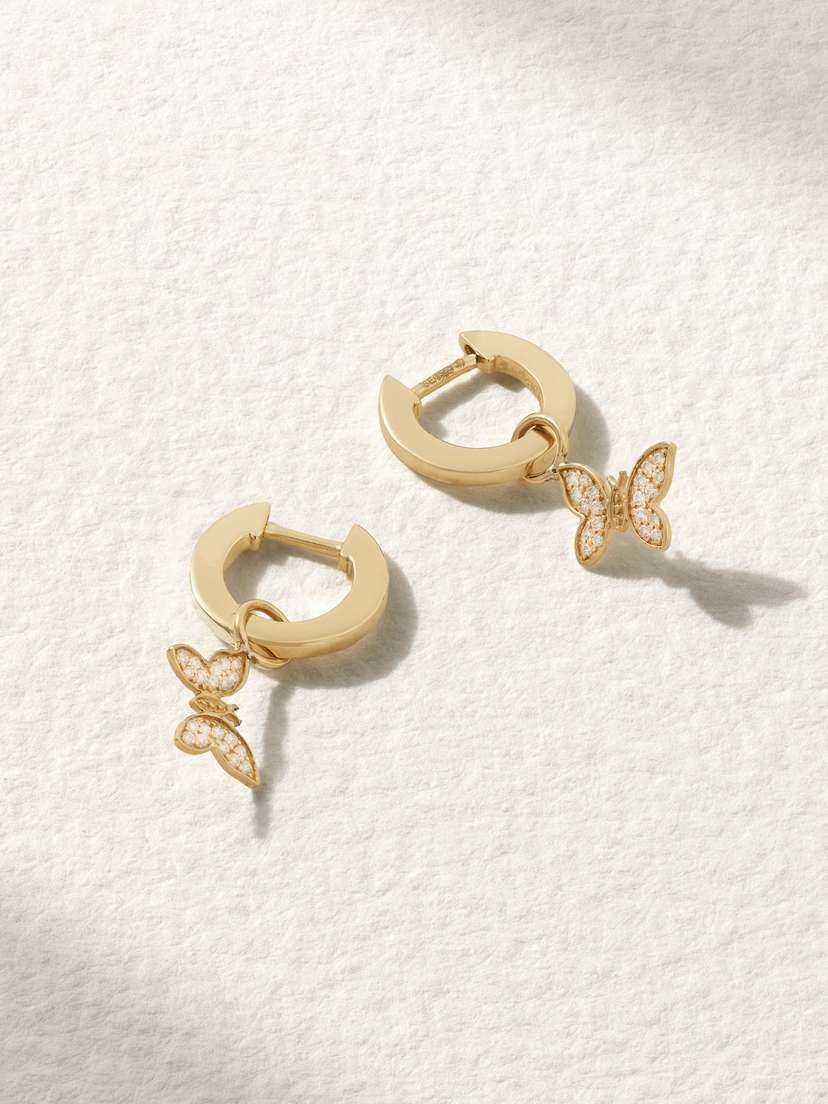 Sydney Evan Tiny Butterfly 14-karat Gold Diamond Earrings