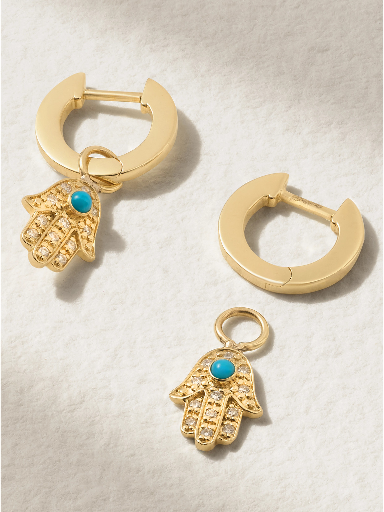 Sydney Evan Small Hamsa 14-karat Gold, Diamond And Turquoise Earrings In Gold
