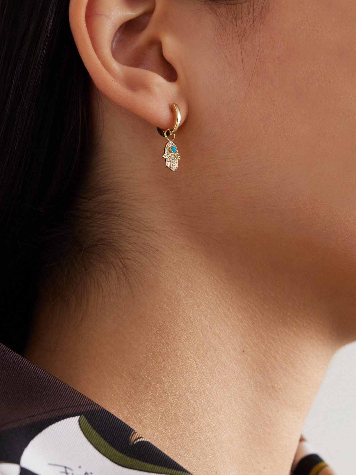 Sydney Evan Small Hamsa 14-karat Gold, Diamond And Turquoise Earrings In Gold