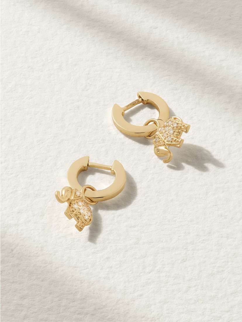 Sydney Evan Mini Elephant 14-karat Gold Diamond Earrings