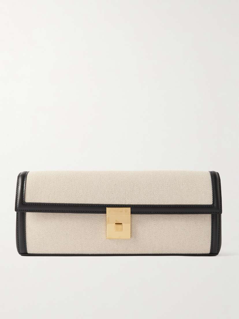 DeMellier Paris Leather-trimmed Canvas Clutch