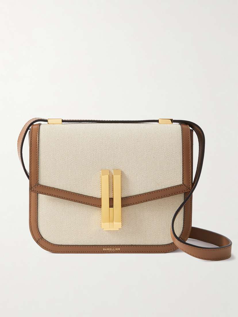 DeMellier Vancouver Leather-trimmed Raffia Shoulder Bag