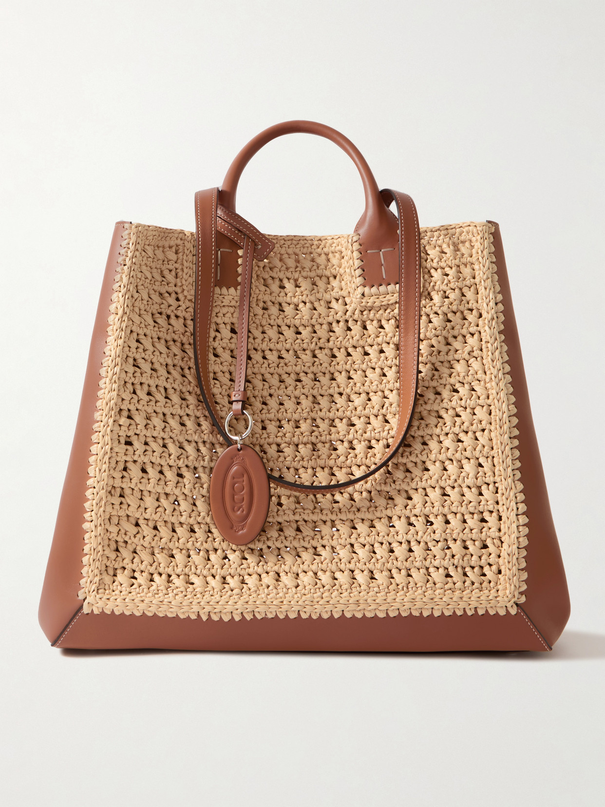 Tod's - Medium Leather-trimmed Raffia Tote - Brown