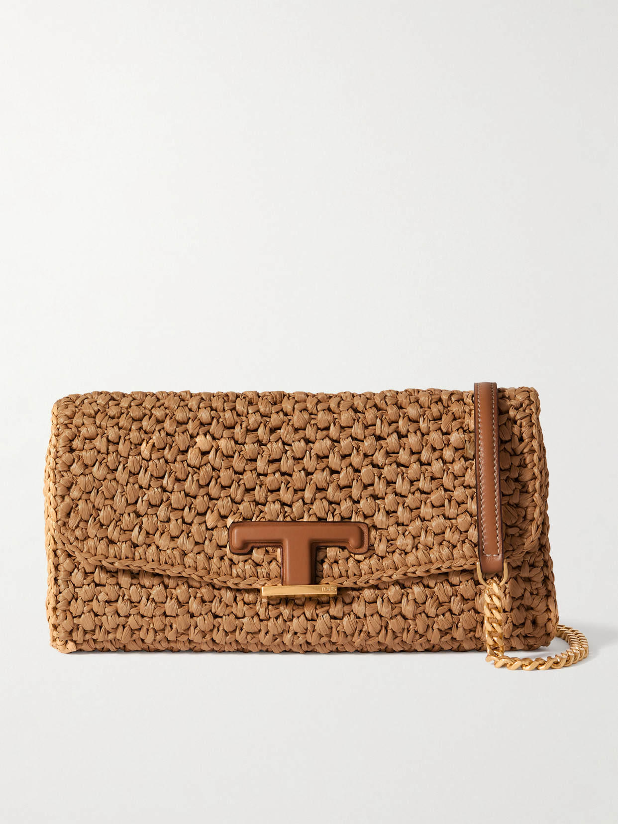 Tod's - Leather-trimmed Raffia Shoulder Bag - Brown