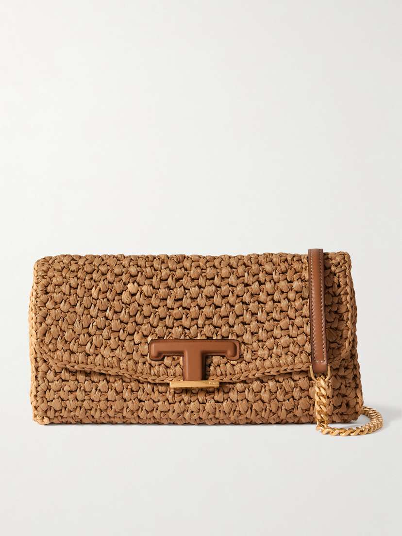 Tod's Leather-trimmed Raffia Shoulder Bag