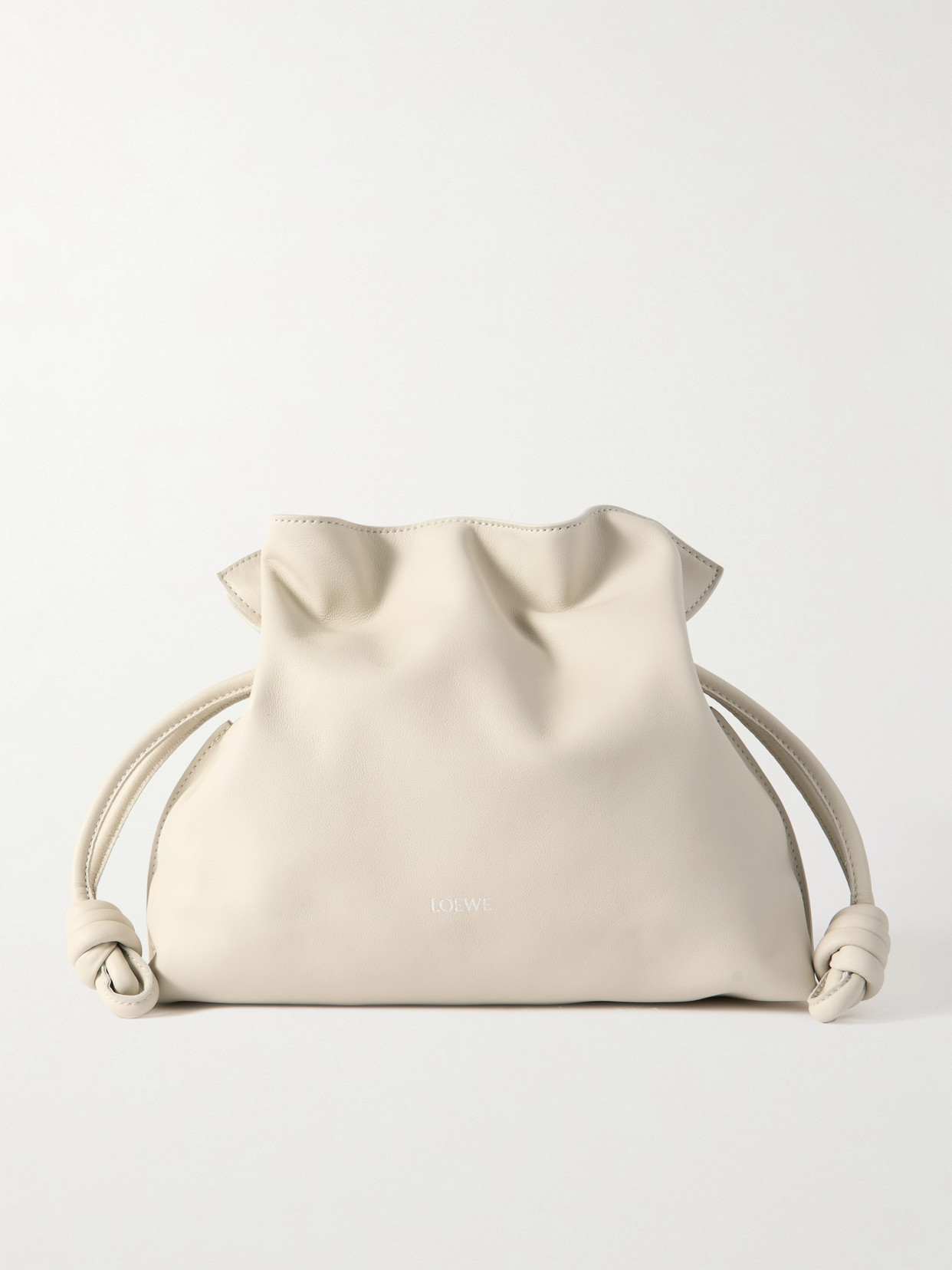 Loewe Flamenco Mini Clutch Bag In Napa Leather With Golden Foil Anagram In Off-white