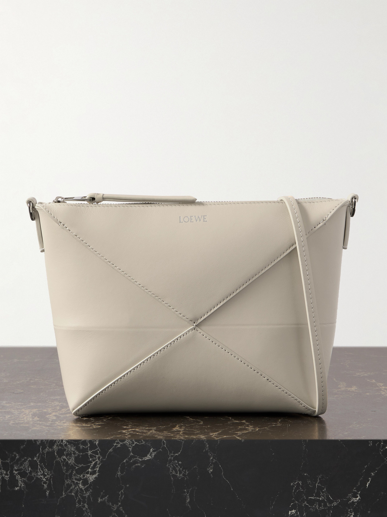 Loewe Puzzle Fold Leather Clutch In Off-white
