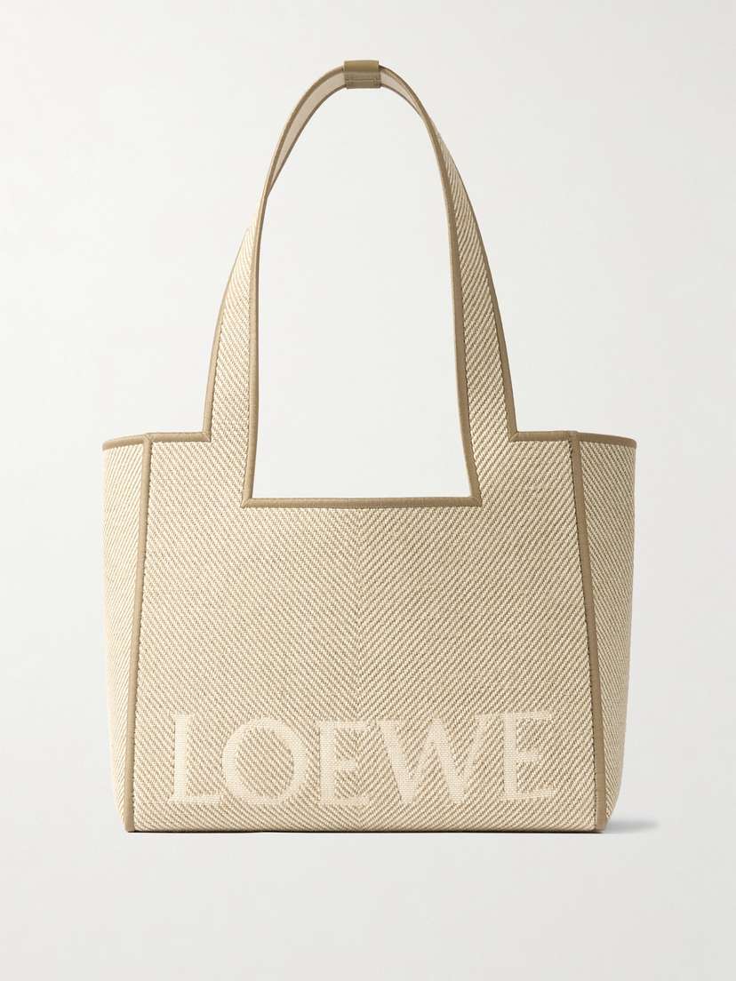Loewe Font Medium Embroidered Leather-trimmed Canvas-jacquard Tote