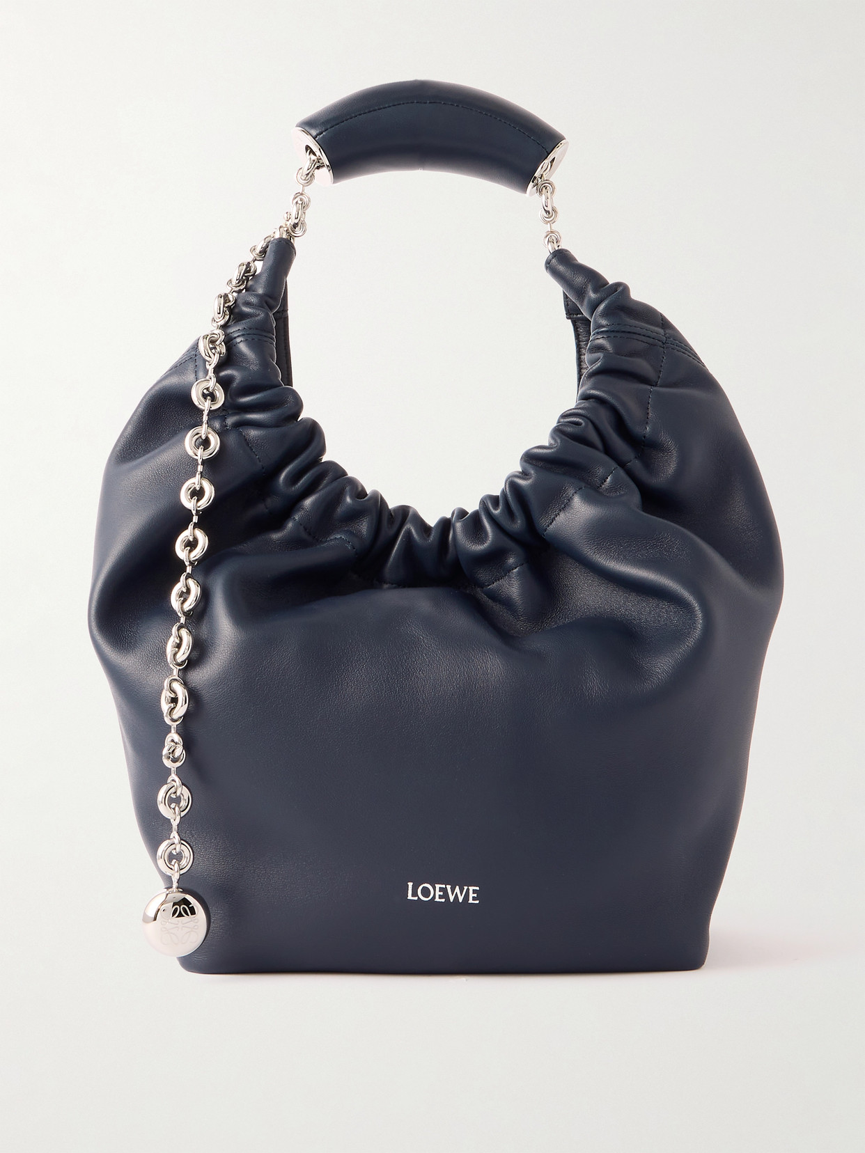 Loewe Squeeze Small Chain-embellished Gathered Leather Tote In Blue