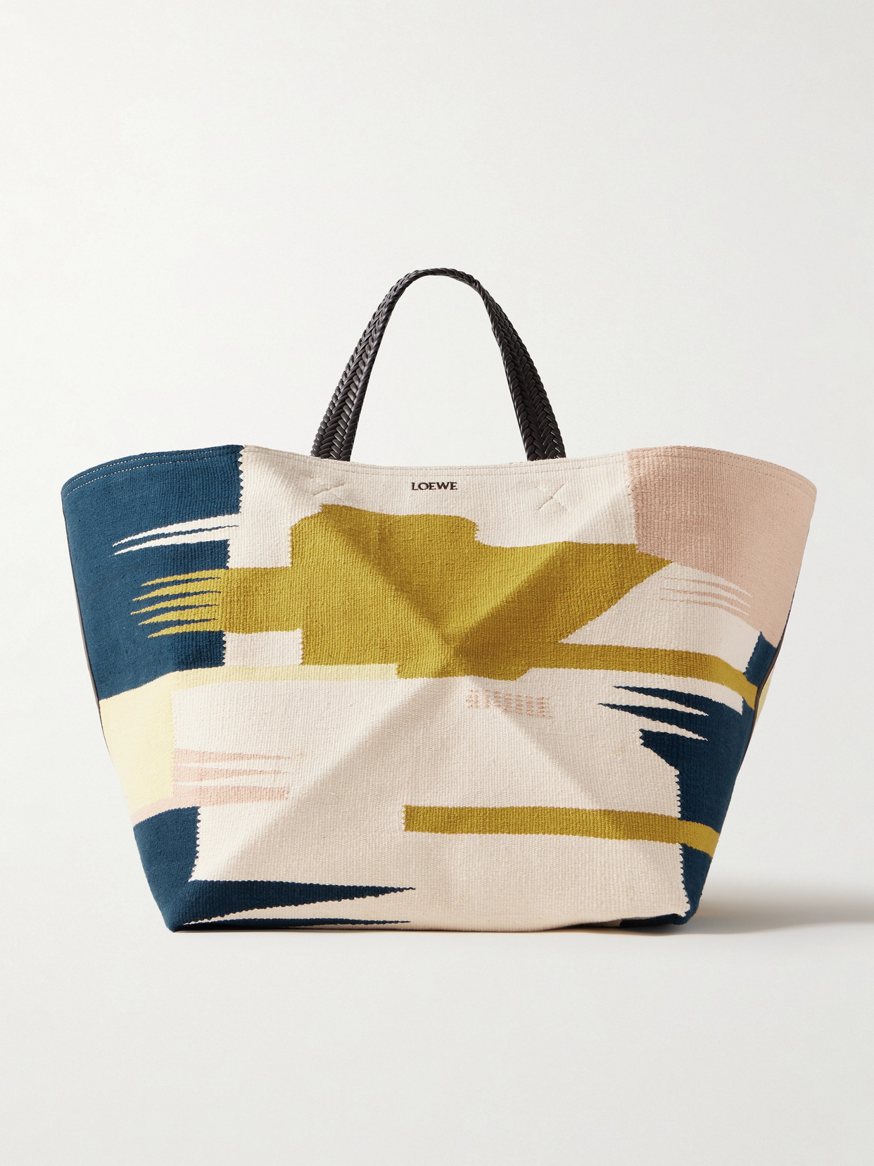 Loewe Puzzle Fold Xl Leather-trimmed Canvas-jacquard Tote In Multi
