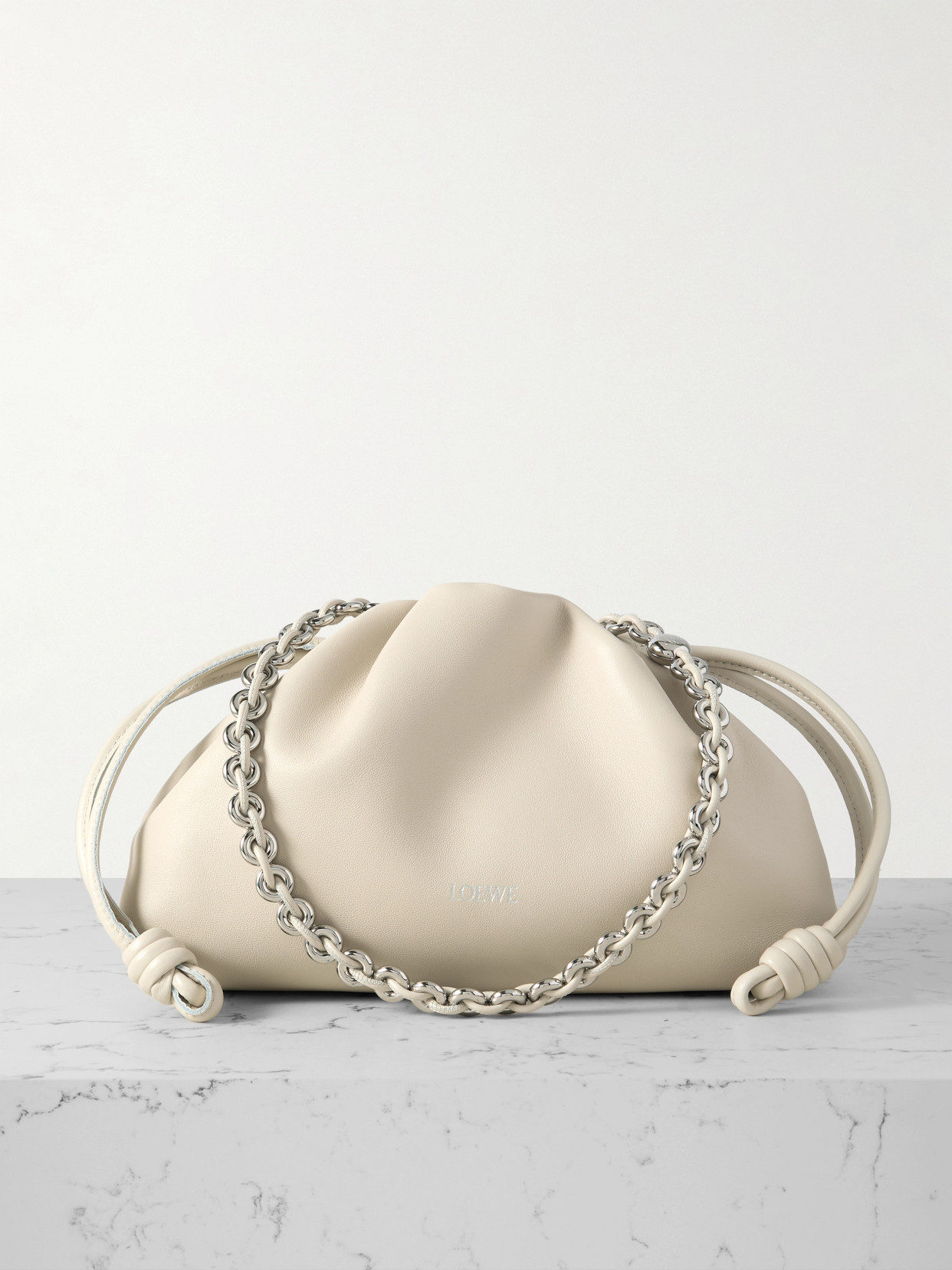 Loewe Flamenco Leather Clutch In Off-white