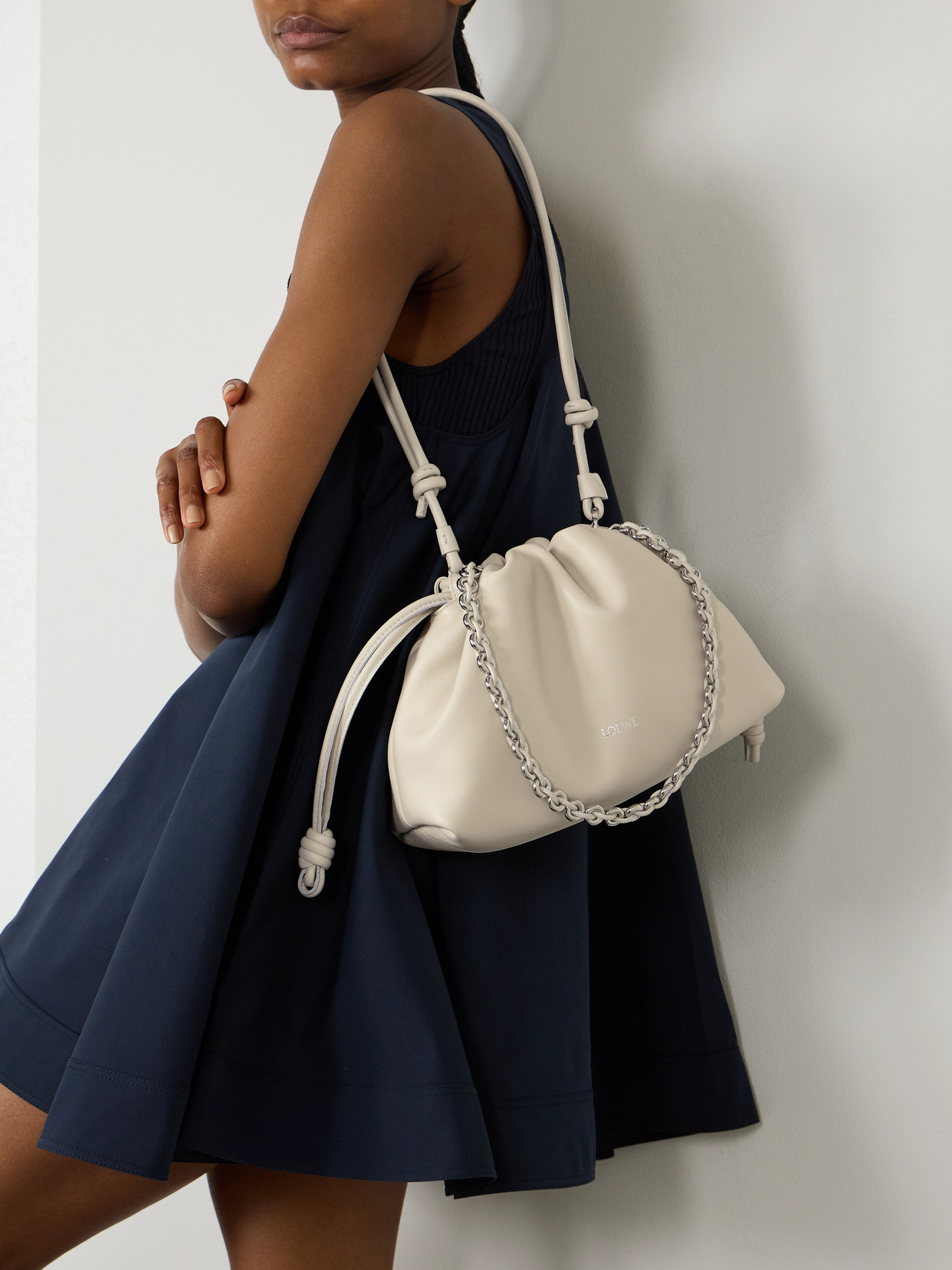 Loewe Flamenco Leather Clutch In Off-white