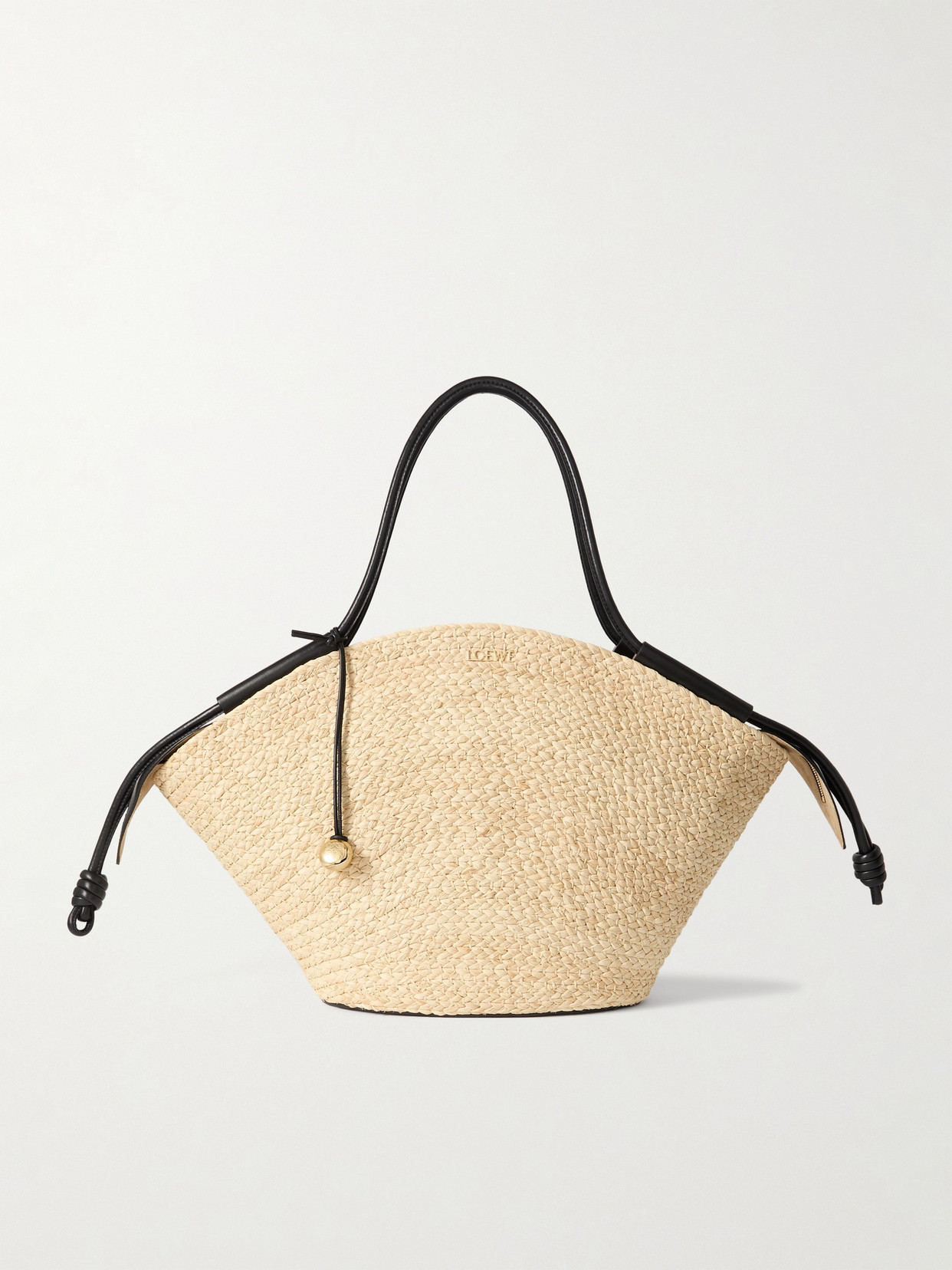 Loewe Paseo Large Leather-trimmed Raffia Tote In Neutral