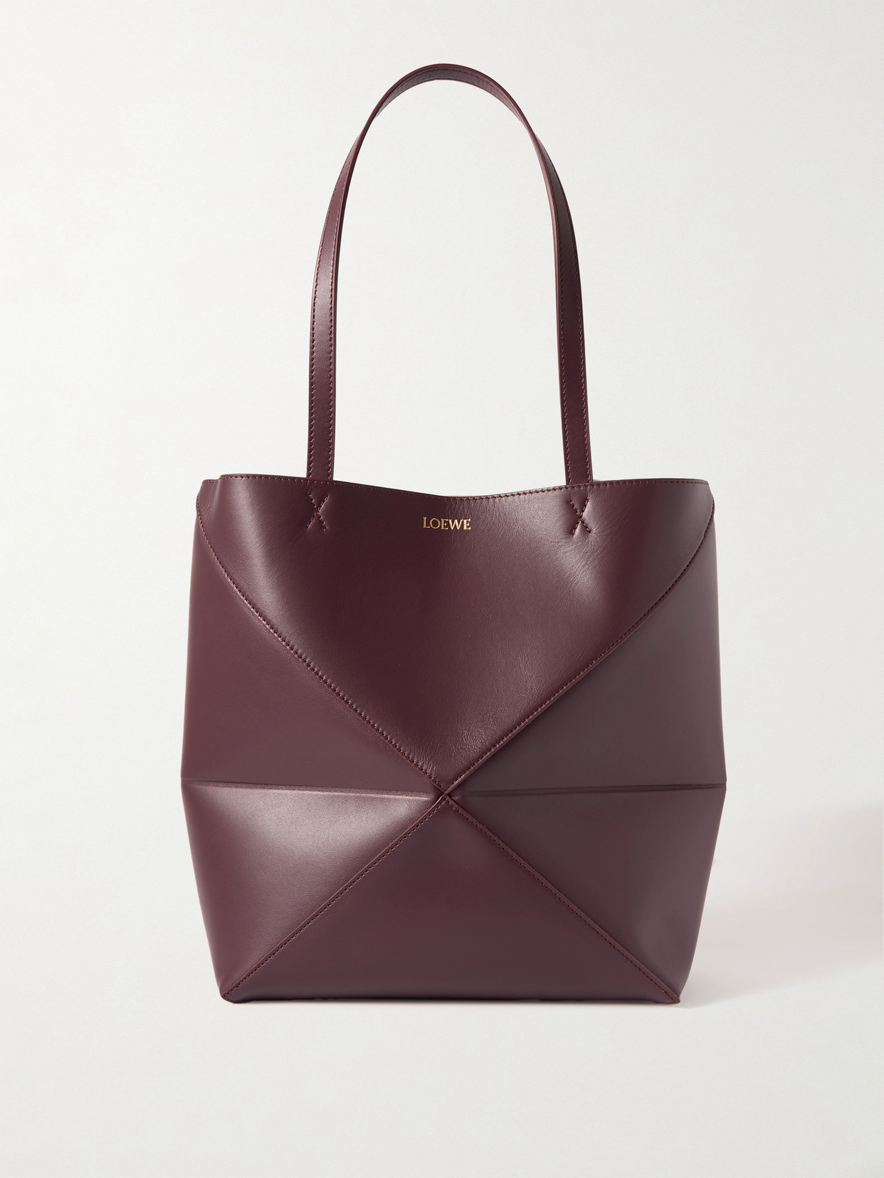 Loewe Puzzle Fold Convertible Medium Leather Tote In Burgundy