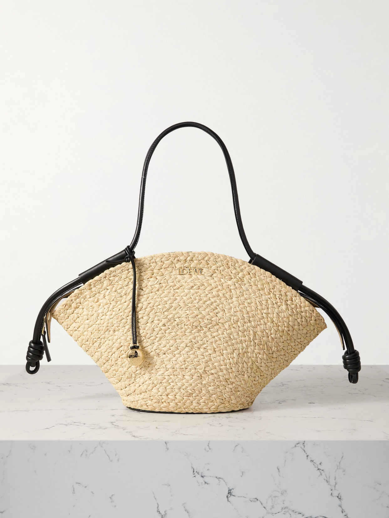 Loewe Paseo Small Leather-trimmed Raffia Tote In Neutrals