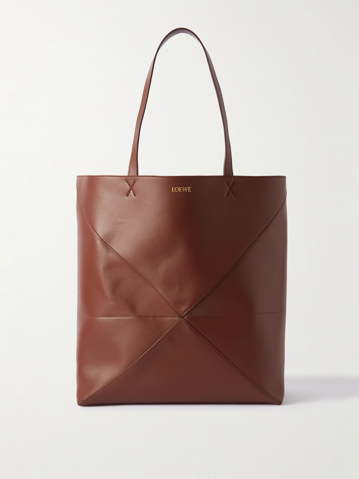 Loewe Puzzle Fold Convertible Large Leather Tote In Brown
