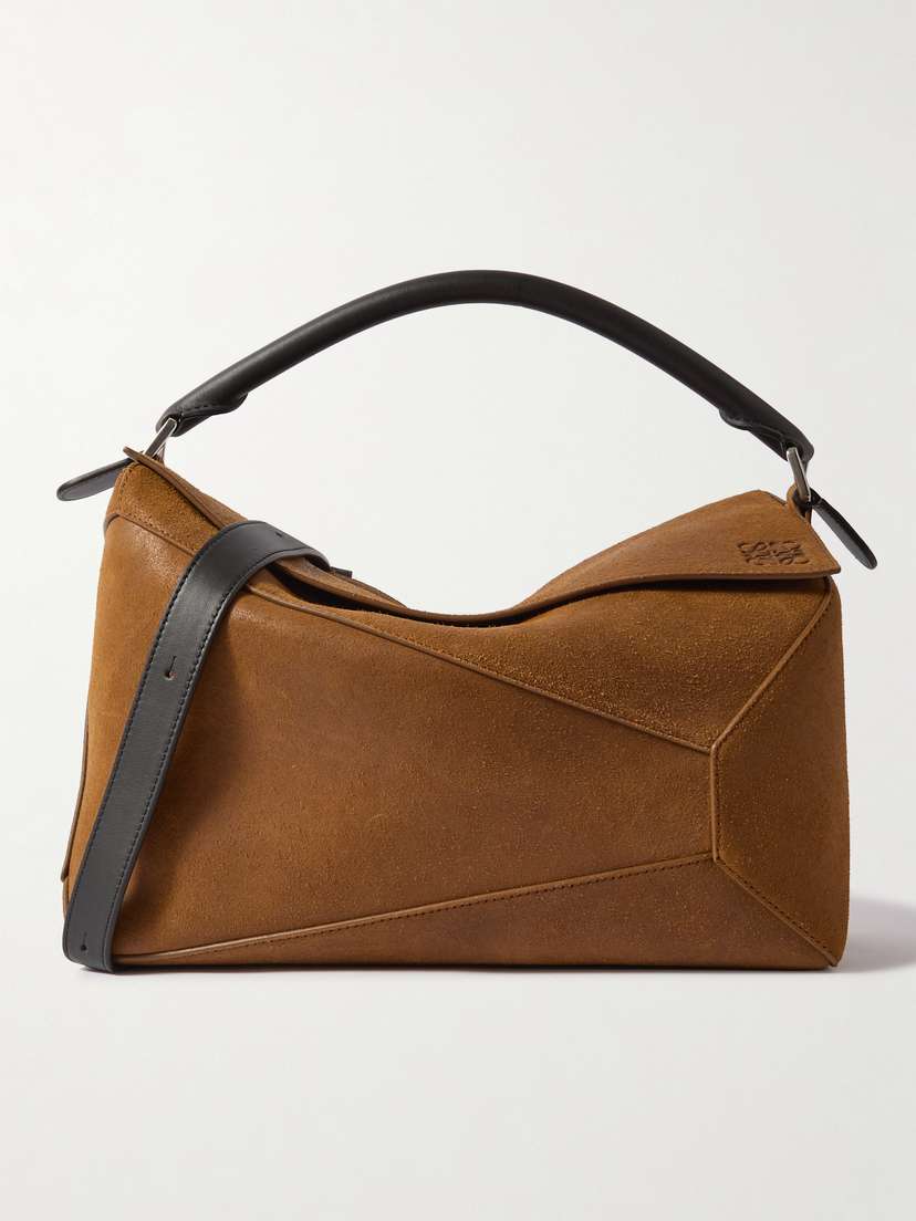 Loewe Puzzle Edge Large Leather-trimmed Suede Shoulder Bag