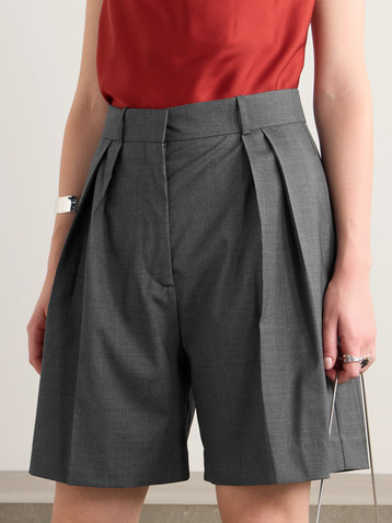 Róhe Pleated wool-blend wide-leg shorts