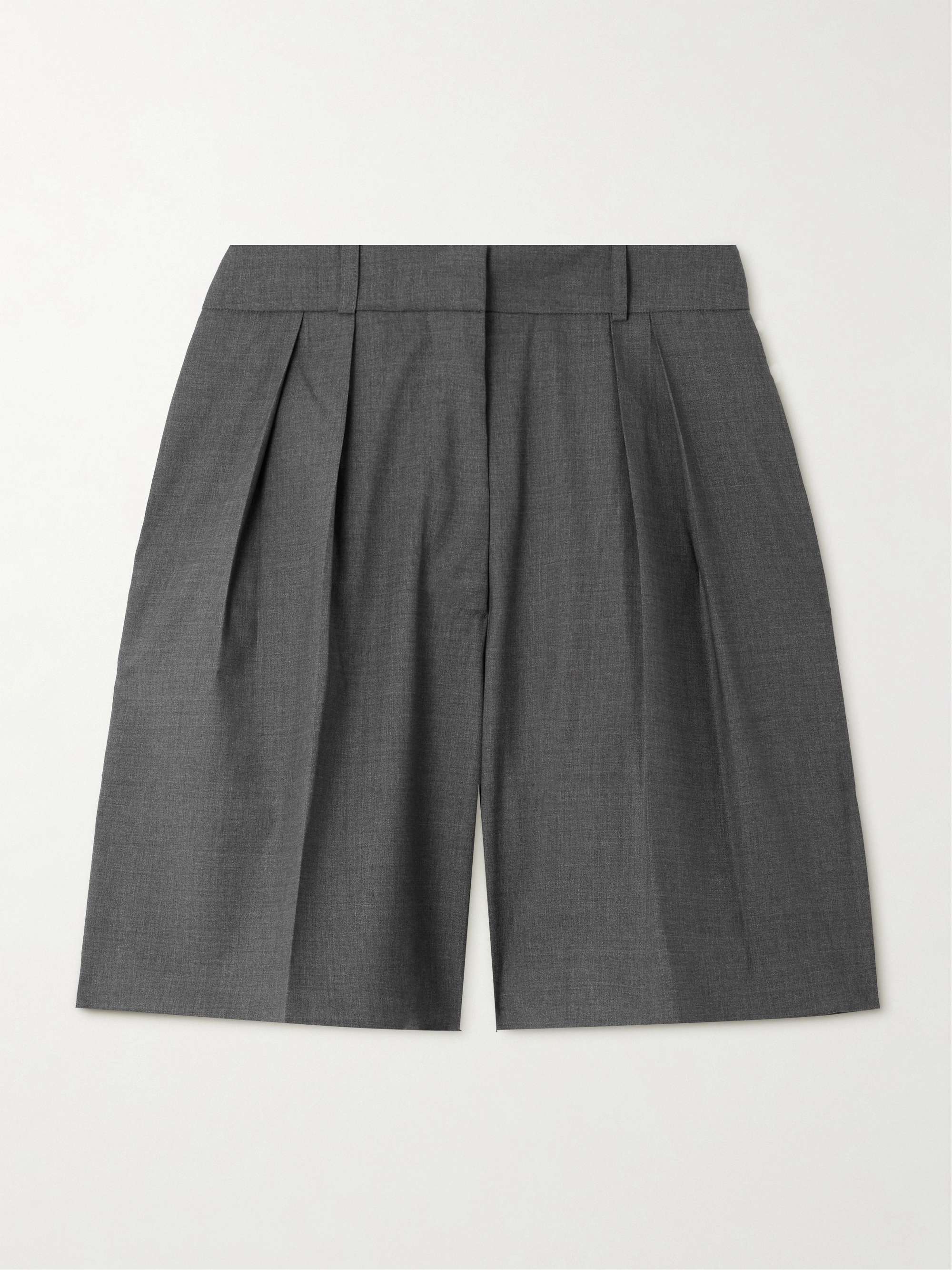 Pleated wool blend wide leg shorts gray FR34