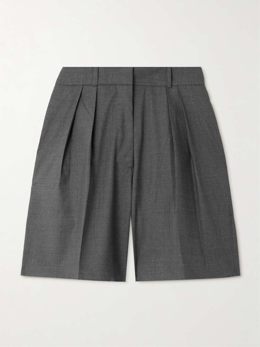 RÓHE Pleated Wool-blend Wide-leg Shorts