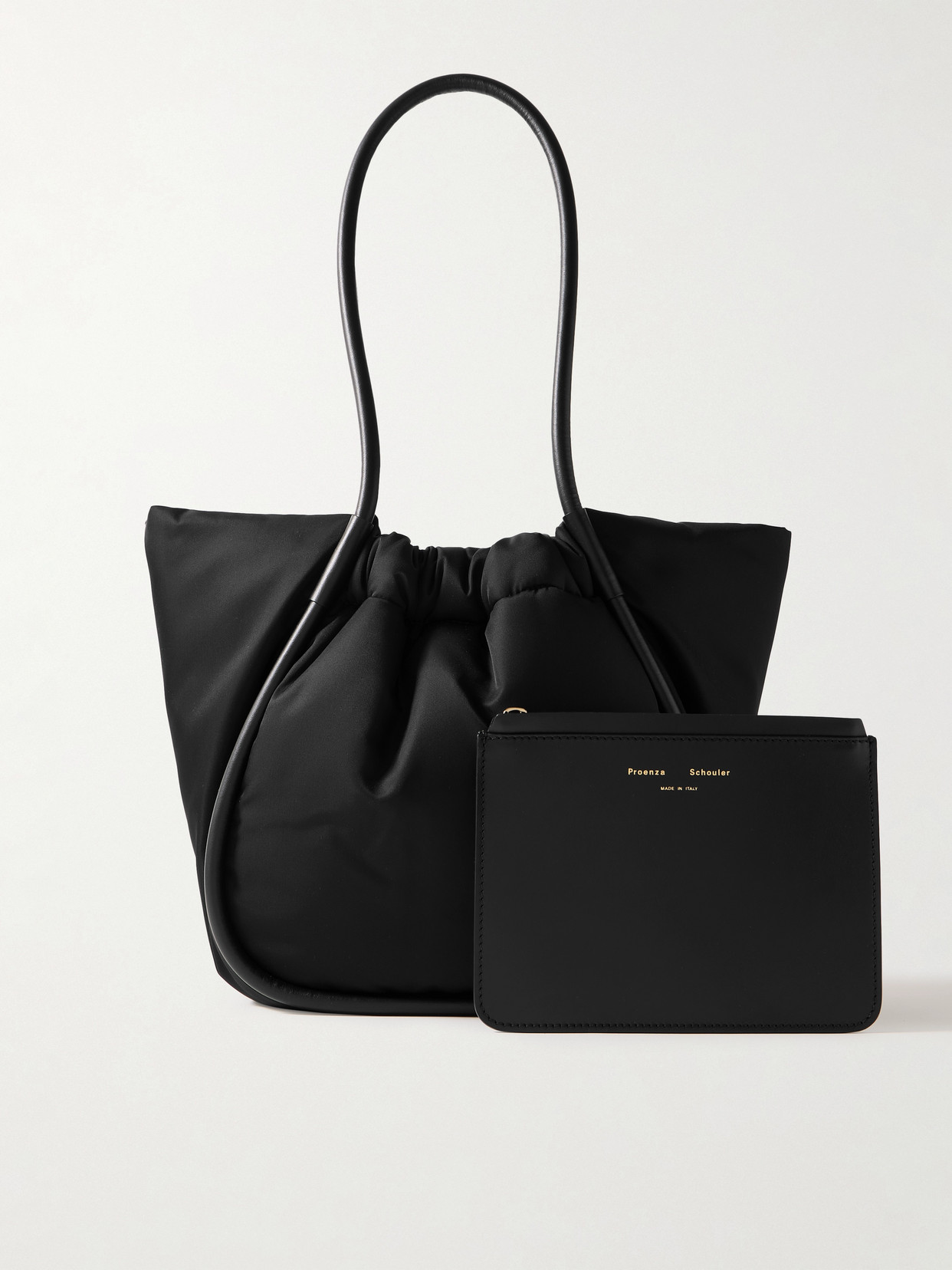 Shop Proenza Schouler Large Ruched Leather-trimmed Nylon Tote In Black