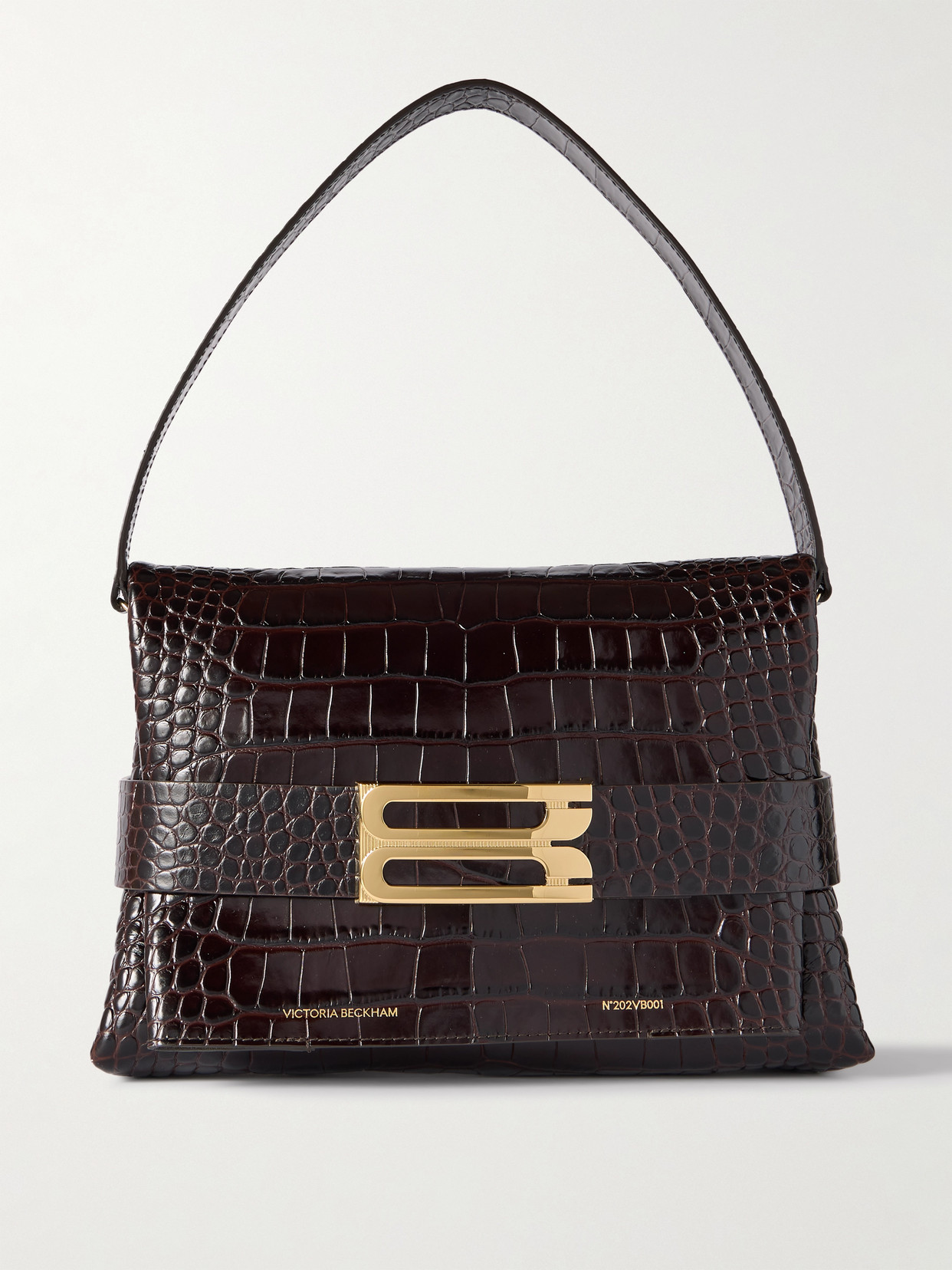 VICTORIA BECKHAM B BUCKLE CROC-EFFECT LEATHER SHOULDER BAG